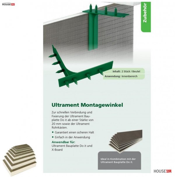 Montagewinkel Ultrament Do-it Zur schnellen Verbindung und Fixierung der Bauplatte - Do it ab einer Stärke von 20 mm sowie der Ultrament Rohrkästen, X-Board, Bauplatte Flexplatte Qboard Fliesenbauplatte 