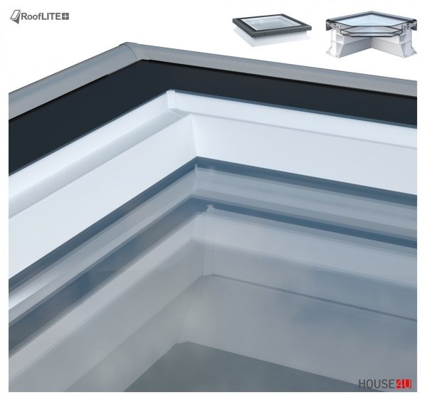 ROOFLITE Flachdach-Fenster FRF B600, Festelement mit Flachglas Segment, Weiß PVC-Rahmen, Tageslicht für flache Dächer ohne kuppel, Qualitätsproduktion der VKR-Gruppe wie VELUX