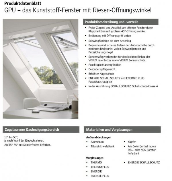 Dachfenster VELUX GPU 0070 Klapp-Schwingfenster Kunststoff-Fenster mit Riesen-Öffnungswinkel THERMO Verglasung www.house-4u.eu