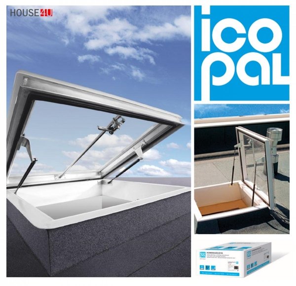 Flachdach-Ausstiegsfenster Icopal Kominarczyk 80x80 x20cm  100x100 x30cm Manuell betätigt - zweischichtig =2,6 Wm2K Dachluke Dachfläche