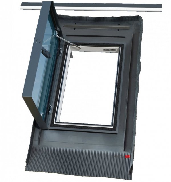 Ausstiegsfenster Skylight WVR PVC V6 47x73 cm, Uw=1,4, PVC-Profil, Doppelverglasung 24mm, integrierter Eindeckrahmen EPDM, Öffnung, rechts oder links, 15-65°, RAL 7016, für div. Räume