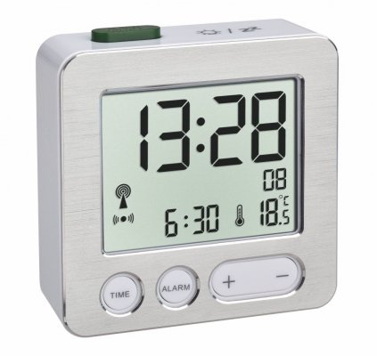 TFA 60.2545.54 budzik biurkowy zegar elektroniczny sterowany radiowo, srebrny