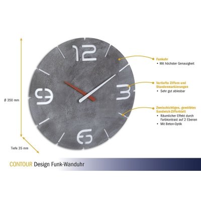 TFA 60.3536.15 zegar ścienny wskazówkowy nowoczesny kolor beton design  średnica 35 cm