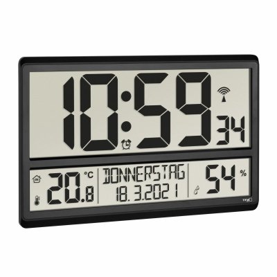 TFA 60.4520.01 zegar elektroniczny ścienny biurowy sterowany radiowo DCF z termohigrometrem duży 36 cm