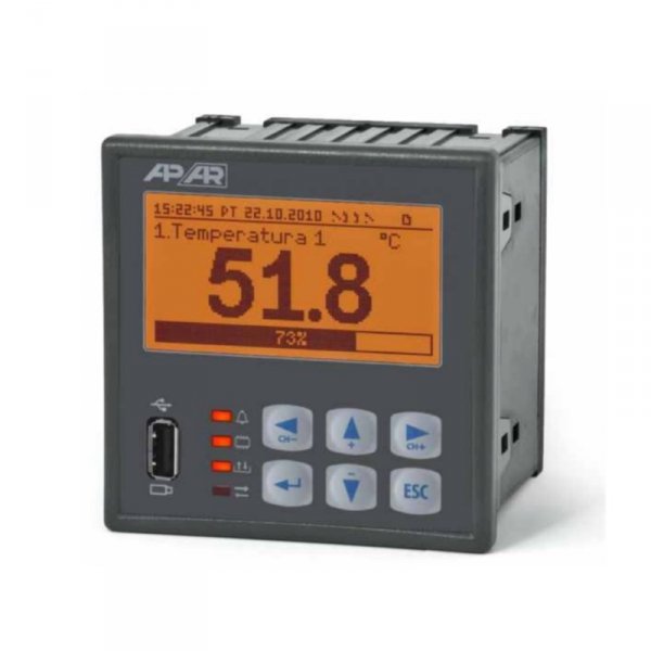 APAR AR206-8 rejestrator danych uniwersalny 8-kanałowy temperatury i sygnałów analogowych wyświetlacz LCD tablicowy 96x96 mm