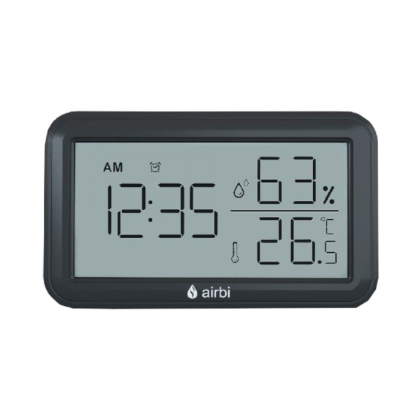 Airbi LINE, termohigrometr, z budzikiem, alarm, zegar, pamięć min max, kolor czarny