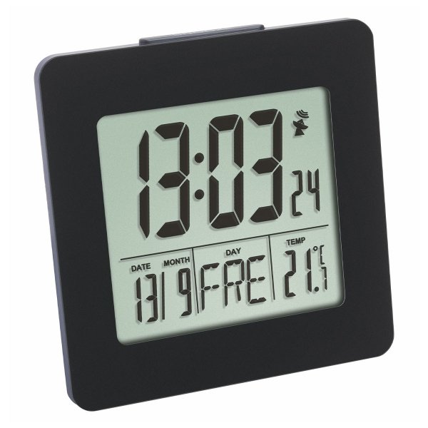 TFA 60.2525 budzik biurkowy zegar elektroniczny sterowany radiowo z termometrem