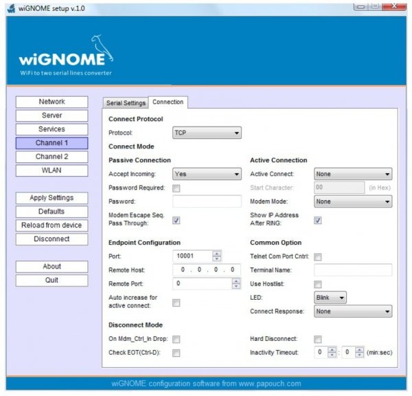 Papouch wiGNOME konwerter sygnału RS232/485 do WiFI 