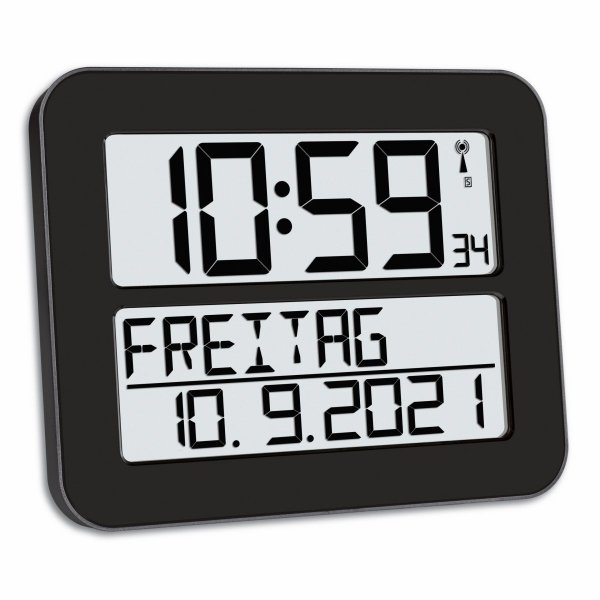 TFA 60.4512.01 zegar elektroniczny ścienny biurowy sterowany radiowo, kolor czarny