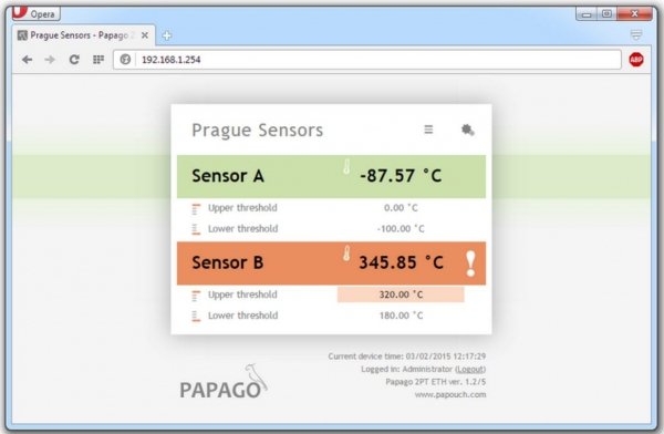 Papouch 2PT_WIFI PAPAGO moduł pomiarowy internetowy dwukanałowy Modbus TCP, WIFI