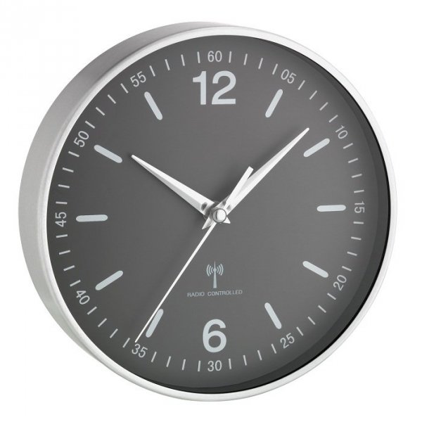 TFA 60.3503.10 zegar ścienny wskazówkowy sterowany radiowo aluminiowy 20 cm