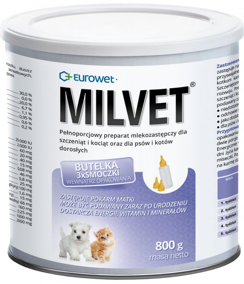 Eurowet Milvet Preparat mlekozastępczy dla szczeniąt i kociąt 800g
