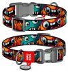 Collar WauDog Nylon Obroża nylonowa z QR-paszportem, plastikowy fastex, wzór ZĘBATE POTWORY, M 20mm/28-40cm