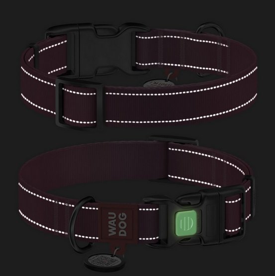 Collar WauDog Nylon Mono Obroża nylonowa odblaskowa z QR-paszportem, plastikowy fastex, S 15mm/25-35cm różowa