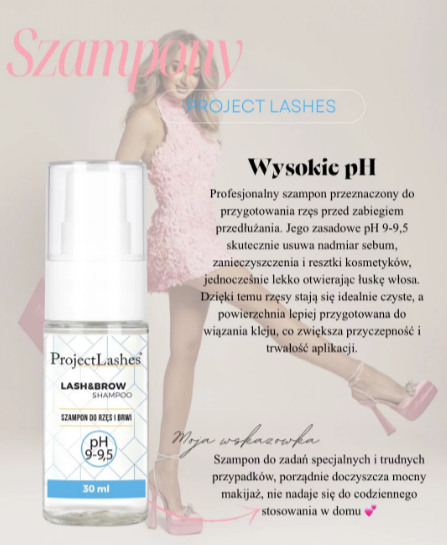 Profesjonalny szampon do rzęs i brwi, 5ml lub 30 ml WYSOKIE pH 9-9,5 Project Lashes
