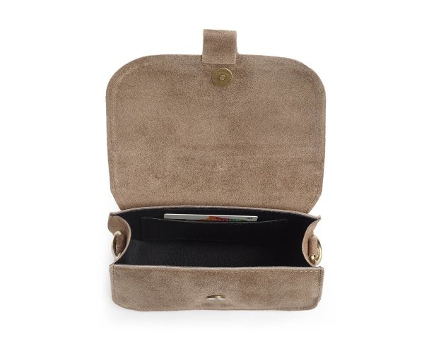 Damska skórzana torebka wizytowa listonoszka Solome Capri taupe zamszowa wnętrze