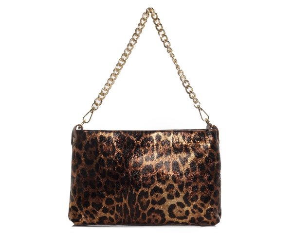 Damska skórzana kopertówka torebka wizytowa Solome Inka panterka przód