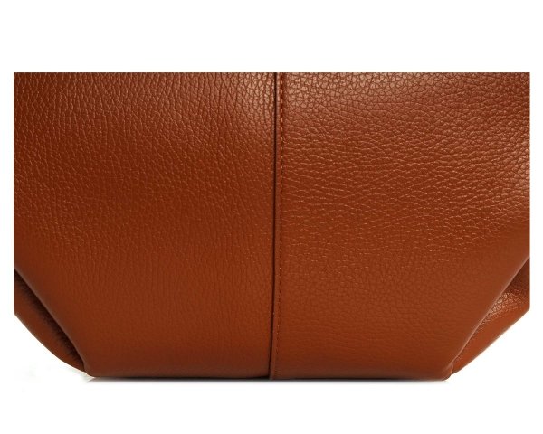 Włoska skórzana torba damska Shopperka Solome Monroe brązowa koniak detal 1