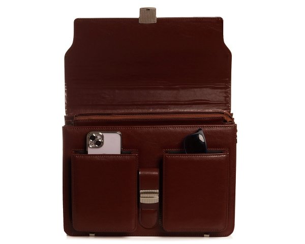 Teczka na dokumanty aktówka skórzana Solome Osaka koniakowa wnętrze