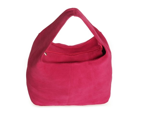 Skórzana torba damska włoska torebka miejska Solome Oponka fuksja zamszowa z góry