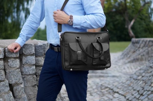 Torba męska na laptop Solome Verona czarna detal