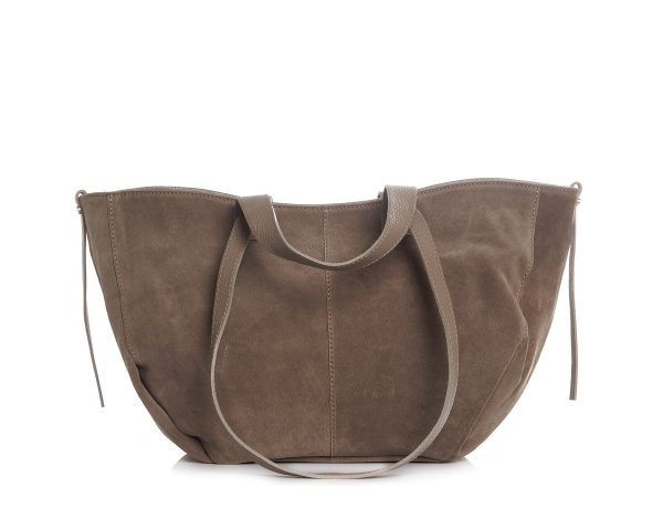 Skórzana torba damska włoska torebka miejska Solome Moza bezowa zamszowa przód