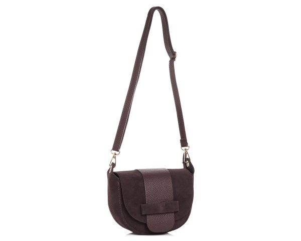 Brązowa skórzana listonoszka torebka damska na ramię zamszowa skos