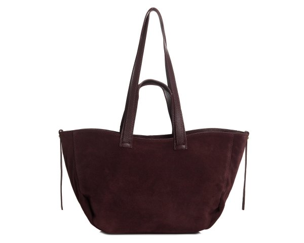 Skórzana torba damska włoska torebka miejska Solome Moza bordowa zamszowa tył