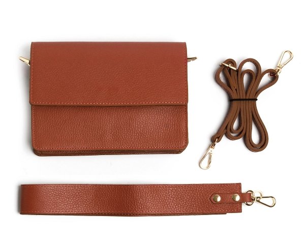 Karmelowa skórzana listonoszka torebka damska Solome Ulla na ramię z góry