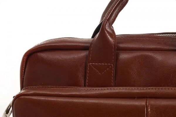 Skórzana torba na laptopa Solome premier karmelowa detal 3