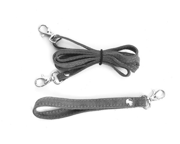 Skórzana włoska torebka wizytowa kopertówka Solome L1 szara zamsz pasek