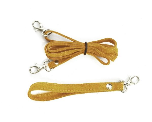 Skórzana włoska torebka wizytowa kopertówka Solome L1 żółty musztardowy zamsz pasek