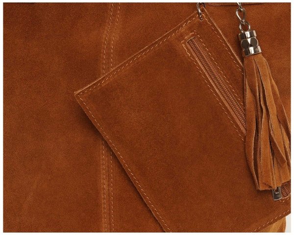 Skórzana torba damska włoska torebka miejska Solome Carvela koniak zamszowa saszetka