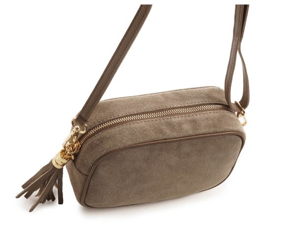 Damska skórzana torebka wizytowa listonoszka Solome Madeira beżowa zamszowa  z góry