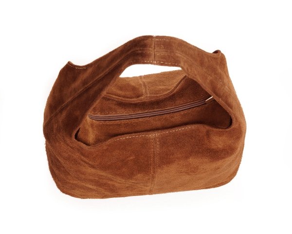 Skórzana torba damska włoska torebka miejska Solome Oponka koniak zamszowa z góry