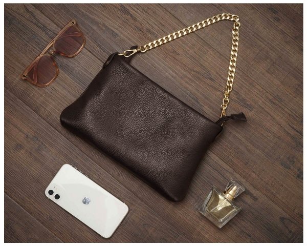 Damska skórzana kopertówka torebka wizytowa Solome Inka brązowa z góry