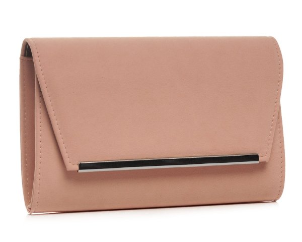 Pudrowy róż  kopertówka torebka wizytowa Solome M10 zamsz dusty pink skos