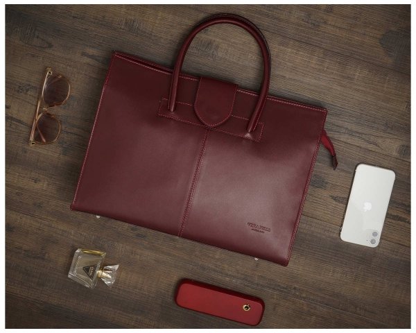 Skórzana torebka damska do ręki torba na na laptopa Solome Etna bordowa plener