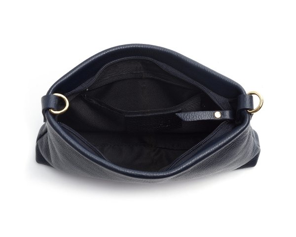 Damska skórzana kopertówka torebka wizytowa Solome Inka granatowa wnętrze