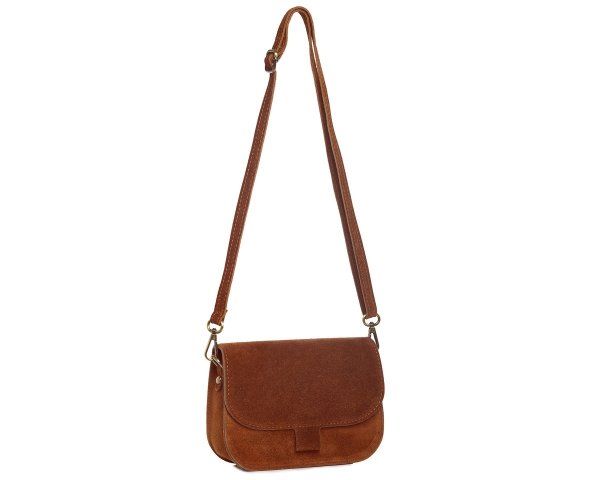 Damska skórzana torebka wizytowa listonoszka Solome Capri koniak zamszowa skos