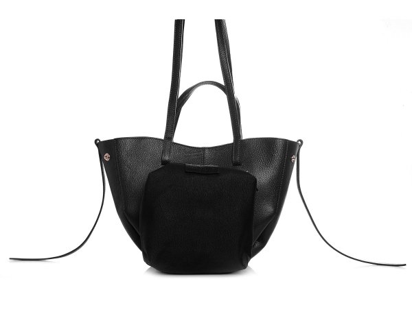 Włoska skórzana torba damska Shopperka Solome Monroe czarna kosmetyczka