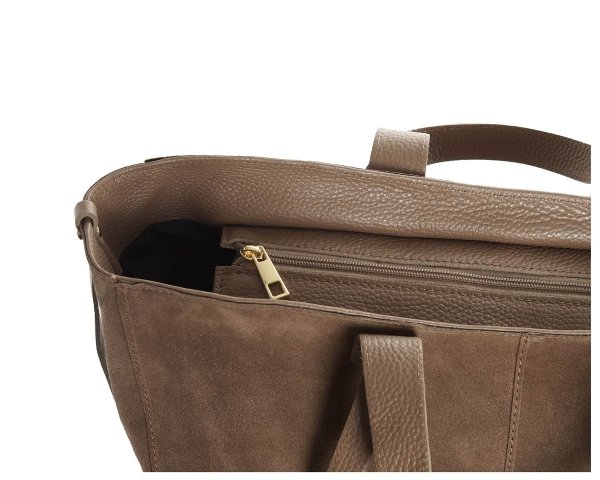 Skórzana torba damska włoska torebka miejska Solome Moza bezowa zamszowa detal