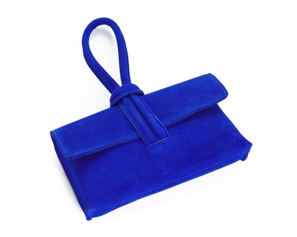 Damska skórzana kopertówka torebka wizytowa Solome Flora chabrowa z góry