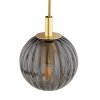 Złota lampa wisząca mosiądz ciemne kule szkło ryflowane 5 płomienny na okrągłej podsufitce PALOMA 2185 Argon