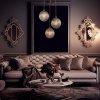 Lampa wisząca złoto mosiądz 3 płomienna ciemne dymne kule szkło ryflowane na okrągłej podsufitce PALOMA 6309 Argon