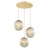 Lampa wisząca glamour 3 płomienna szklana szary lister kule różne wysokości złota na okrągłej podsufitce PALOMA 6312 Argon
