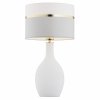 Elegancka biała lampa stołowa lampka nocna szklana uniwersalna z dekoracyjnym abażurem ze złotymi elementami dekor BEJA 4359 Argon