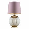 Lampa stołowa lampka nocna elegancka dziewczęca kula ryflowane ciemne dymione szkło różowy abażur satyna mosiądz szczotkowany HAMILTON 8531 Argon