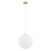 Prosta lampa wisząca minimalistyczna szklana kula ryflowana poziomo biała mosiądz okrągła podsufitka elegancka EVANS 8578 Argon