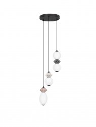 Nowoczesna szara lampa wisząca potrójna szklany klosz różne kształty designerska art deco LED możliwość ściemniania MONRETA LE45235 Luces Exclusivas